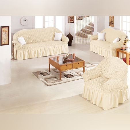 כיסוי סלון-בד אלסטי נמתח 1+2+3 חמאה