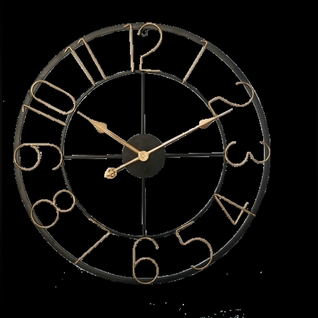 שעון מספרים שחור זהב קוטר 60