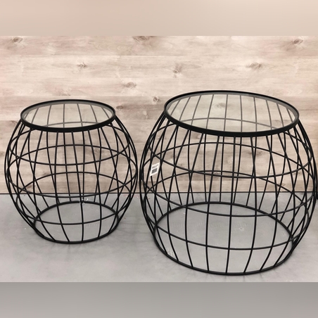 זוג שולחנות זכוכית קרוסלה בציפוי שחור