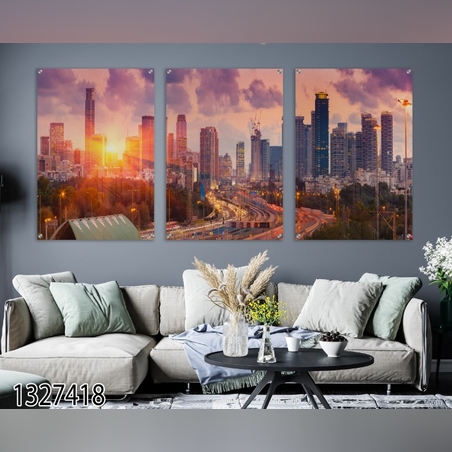 שלישיית תמונות לסלון דגם 1327418-נוף ישראלי-תל אביב