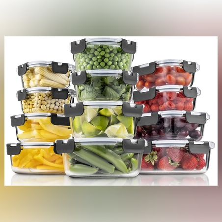 סט 24 חלקים: 12 קופסאות עם 12 מכסים בצורות וגדלים שונים מתאימים להכנת ארוחות, ולכל צרכי אחסון המזון.