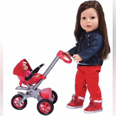 עגלה לבובת ניו יורק+ בובה מיניאטורה