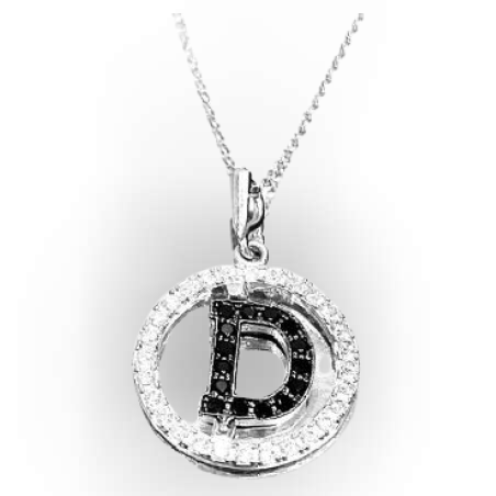 שרשרת זהב 14K אות באנגלית בתוך עיגול משובץ