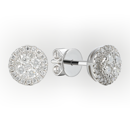 עגילי זהב לבן 14K עגולים צמודים משובצים יהלומים