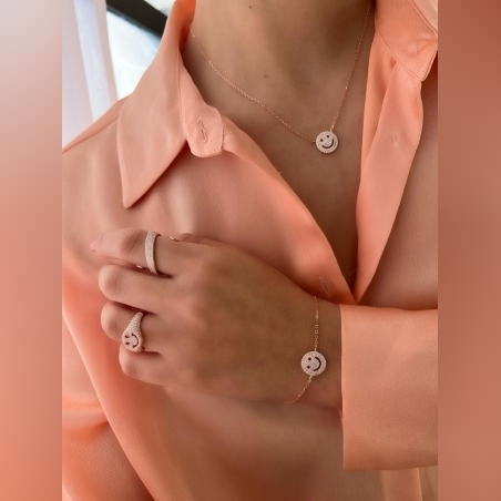 שרשרת נוי כסף 925 סמיילי בשיבוץ זרקונים