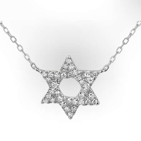 שרשרת זהב לבן 14K מגן דוד קטן משובץ יהלומים