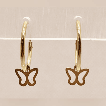 14K gold hoop with a hanging element of a butterfly