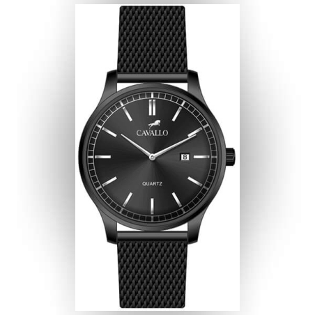 שעון CAVALLO מסדרת CASTELLO עם רצועת רשת שחורה