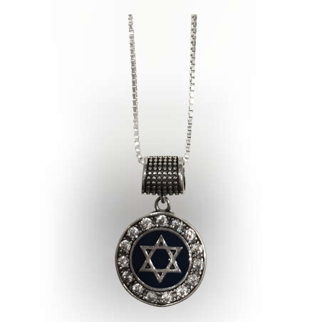 תליון כסף כחול מגן דוד משובץ