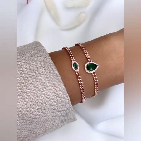 צמיד כסף 925 אבן חן מרכזית טיפה משובצת זרקונים