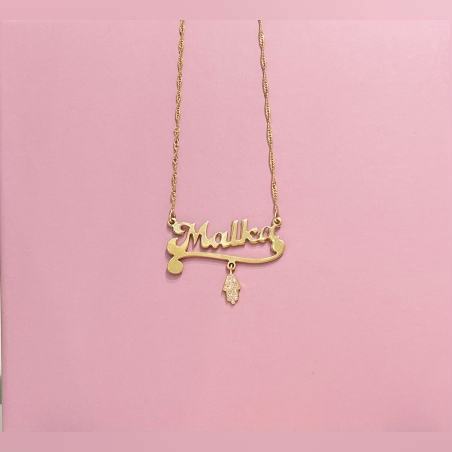 שרשרת שם באנגלית כסף 925 עם תליון חמסה משובצת