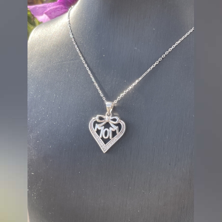 שרשרת לב אמא mom גדול משובץ זרקונים