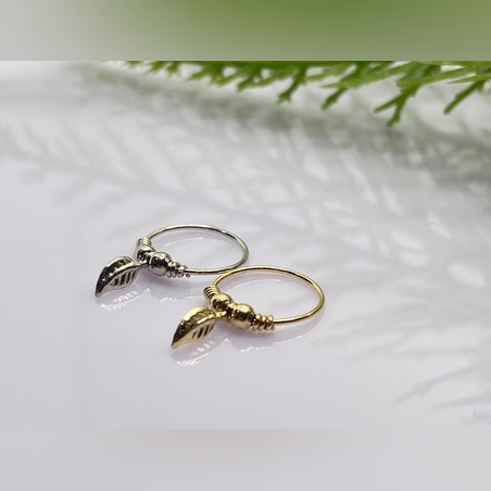 חישוק לפירסינג עם נוצה זהב 14K