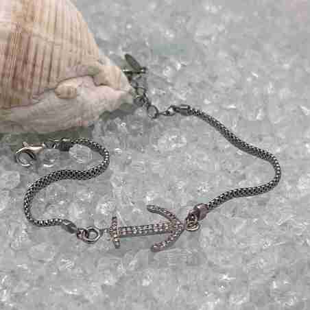 צמיד כסף עוגן משובץ זרקונים