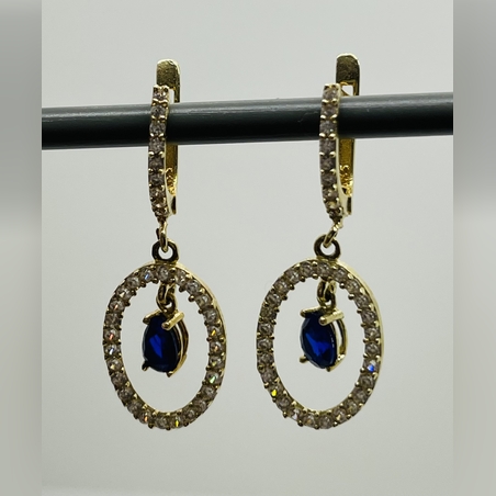 עגילי זהב 14k תלויים שנדליר אליפסה משובצים