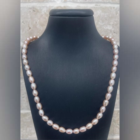 שרשרת ציפוי זהב פנינים אובליות בצבע ורוד עדין