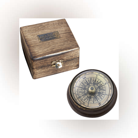 מצפן בועה על בסיס נחושת בקופסת עץ