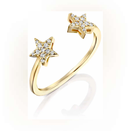 טבעת Stars כוכבים פתוחה - זהב 14K משובצת יהלומים