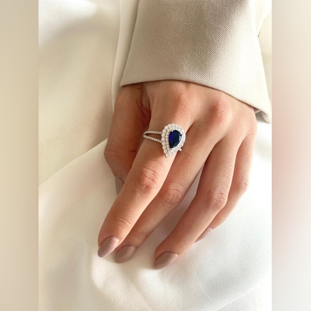 טבעת טיפה כסף 925 משובצת 2 שורות זרקונים נוצצים