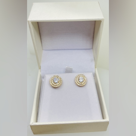 עגילי זהב 14k זרקונים עגולים צמודים