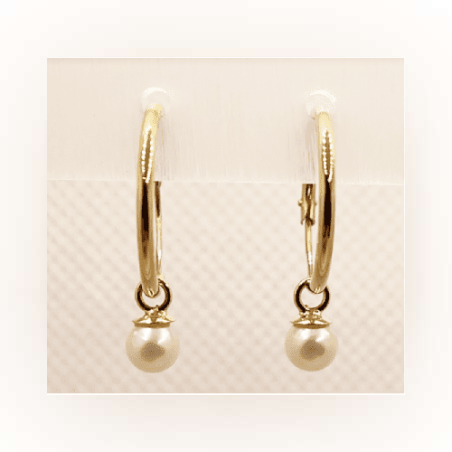 14K gold hoop with pearl hanging element