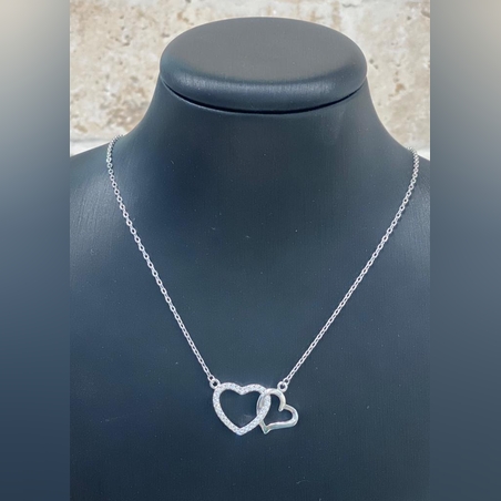 שרשרת כסף לב אל לב משובץ זרקונים