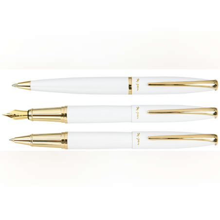 עט נובע מסדרת עטי פנינסולה Peninsula לבן קליפס ציפוי זהב 18k