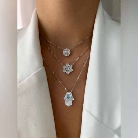 שרשרת לונה כסף 925 7 עיגולים משובצים זרקונים בצורת פרח