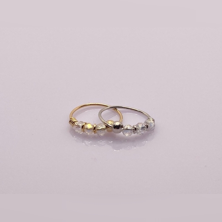 חישוק לפירסינג עם אבן חן שקופה - זהב 14K