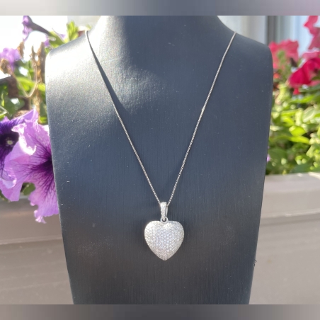 שרשרת לב מנופח גדול משובץ זרקונים כסף