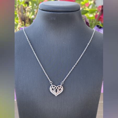 שרשרת לב אמא משובץ זרקונים