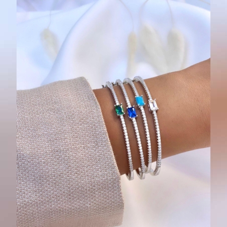 צמיד עינב כסף 925 קשיח משובץ זרקונים עם אבן חן מלבנית