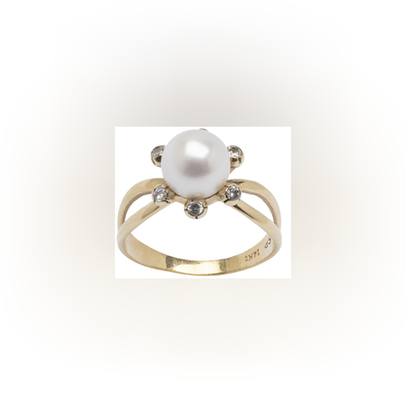 טבעת זהב 14 קארט פנינה וזרקונים