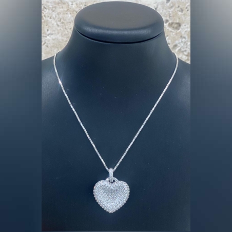 תליון כסף לב גדול משובץ זרקונים