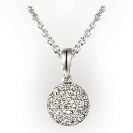 שרשרת זהב לבן 14K תליון עגול משובץ יהלומים