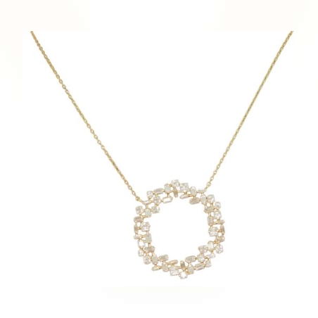 שרשרת זהב 14K עם תליון עגול המורכב מזירקוני באגטים עדינים