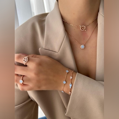 צמיד כסף 925 דגים בתכלת עם לבבות משובצים זרקונים