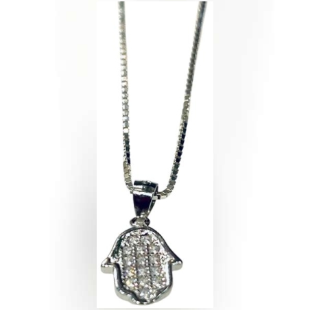 תליון חמסה כסף 925 משובץ זרקונים קטן