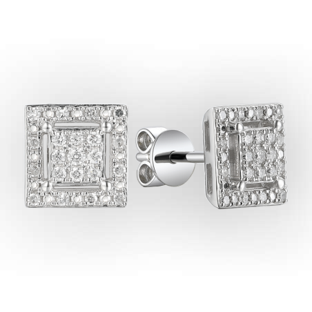 עגילי זהב 14K מרובעים צמודים משובצים יהלומים