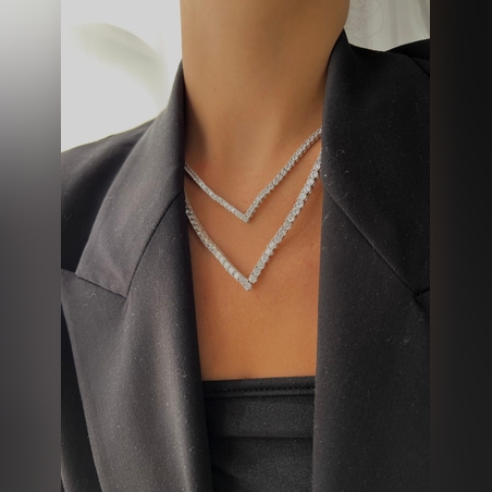 925 Silver Tennis V Necklace with Zircons