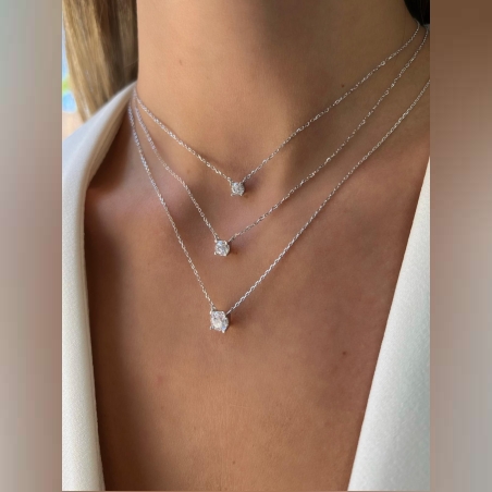 שרשרת כסף סוליטר משובצת זרקון מנצנץ