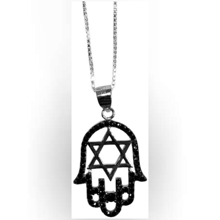 תליון חמסה / מגן דוד משובץ זרקונים שחורים