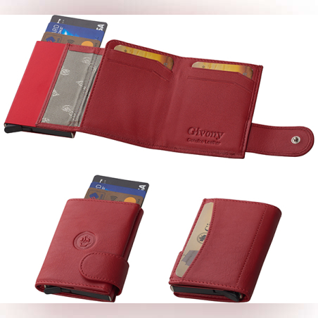 ארנק בטיחות RFID + NFC מעור שולף כרטיסי אשראי ותא לשטרות מבית המותג גבעוני - אדום
