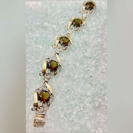 צמיד כסף שילוב זהב  שיבוץ סמוקי בסגנון עתיק