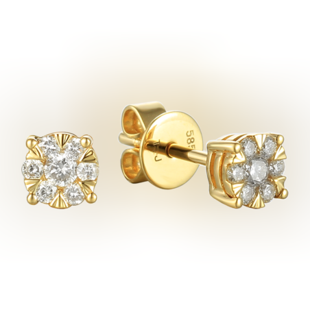 עגילי זהב לבן 14K צמודים עדינים משובצים יהלומים