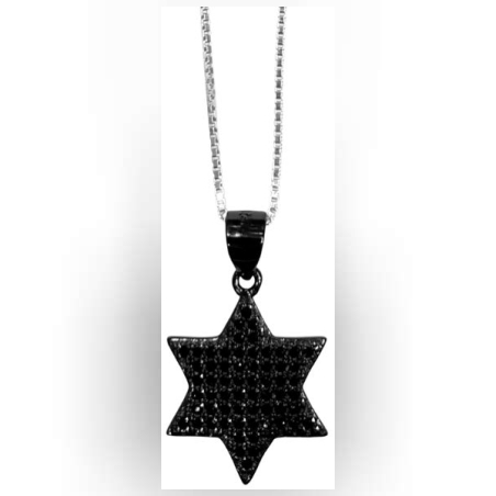 תליון כסף מגן דוד 925 משובץ זרקונים שחורים
