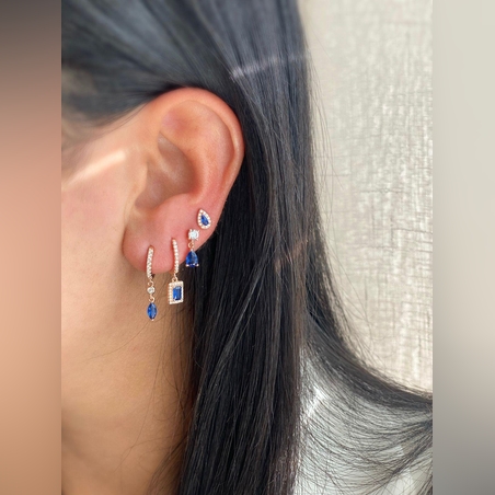 עגילי עינב כסף 925 משובצים זרקונים עם אבן חן מלבנית