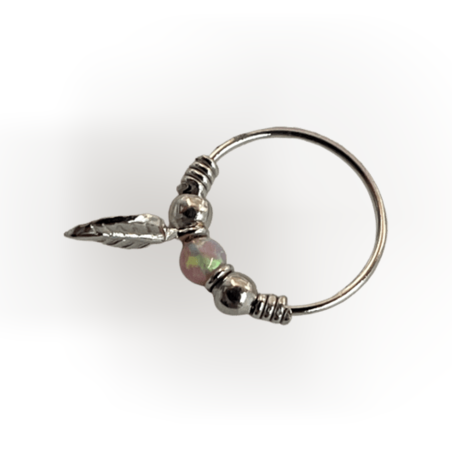 חישוק לפירסינג עם נוצה ואופל - זהב 14K