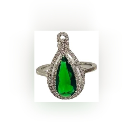 טבעת אמה כסף 925 טיפה גדולה שתי שורות שיבוץ זרקונים מסביב