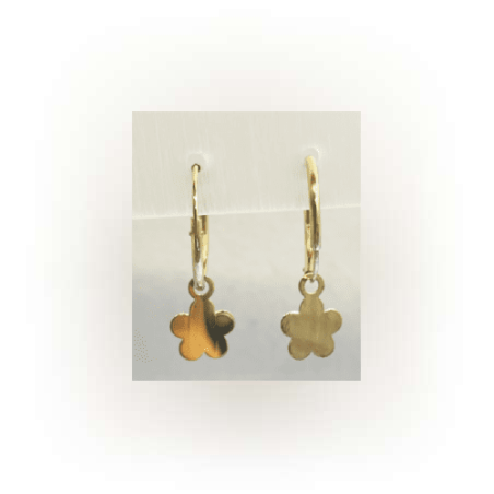 14K gold hoop with a hanging element of an embossed flower